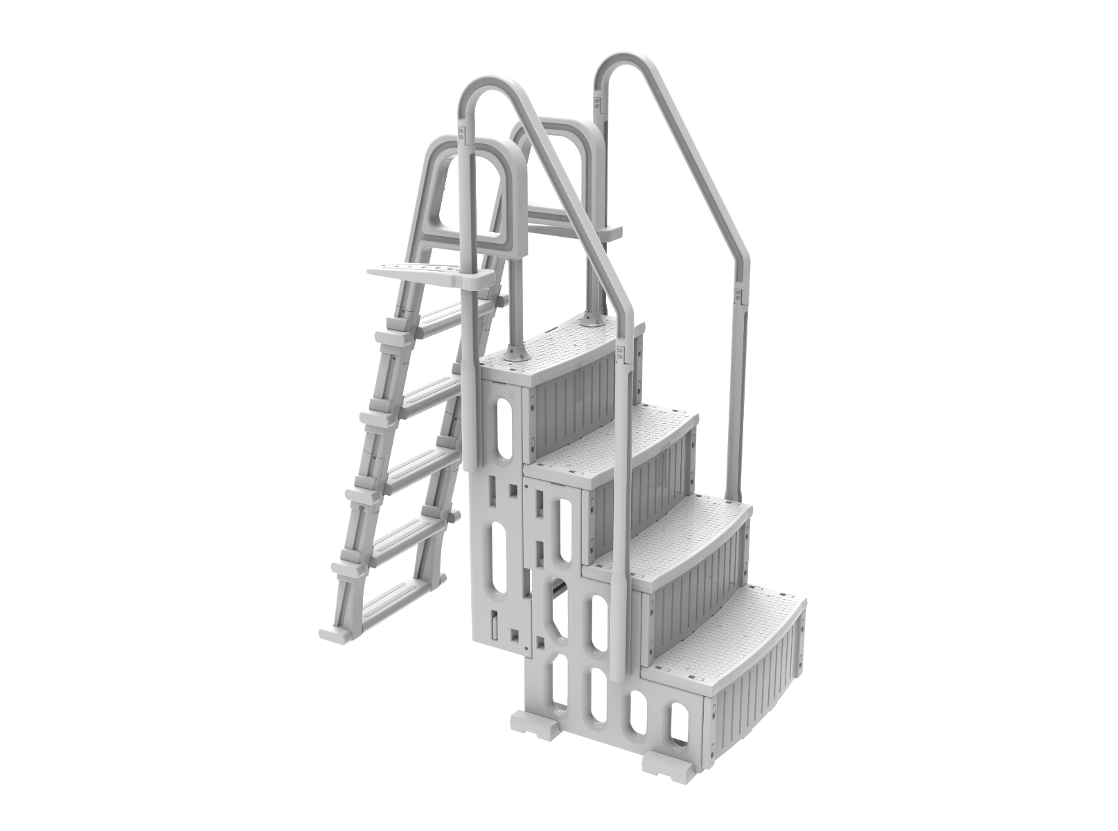 OKU Pooltreppe 4-Stufig aus Kunststoff mit 5-Stufiger Leiter für Aufstellpools