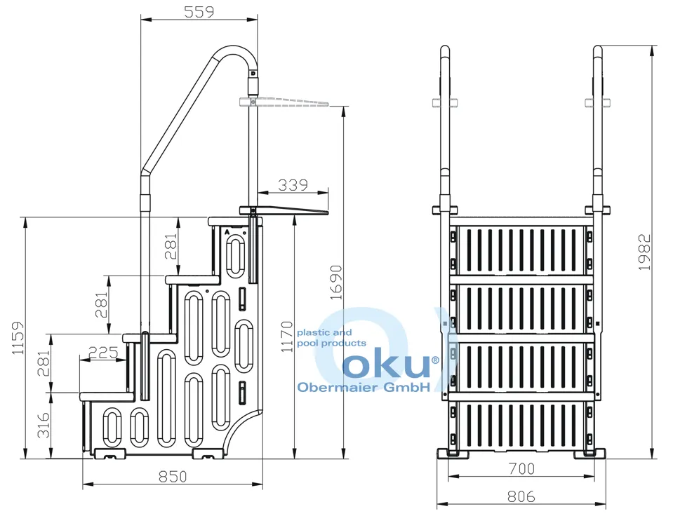 Zusätzliche Ansicht von OKU Pooltreppe 4-stufig aus Kunststoff OKU Pooltreppe 4-stufig aus Kunststoff - zusätzliches Produktbild