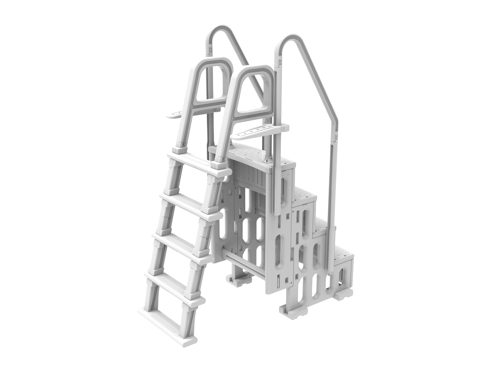 OKU Pooltreppe 4-Stufig aus Kunststoff mit 5-Stufiger Leiter für Aufstellpools