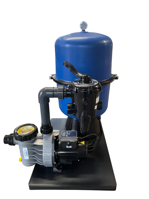 Sandfilteranlage Pacific – Timer mit teilbarem Filterkessel und selbstansaugender OKU Aqua Plus Timer Pumpe mit integrierter Zeitschaltuhr. Für Pools bis 80 m³ geeignet.