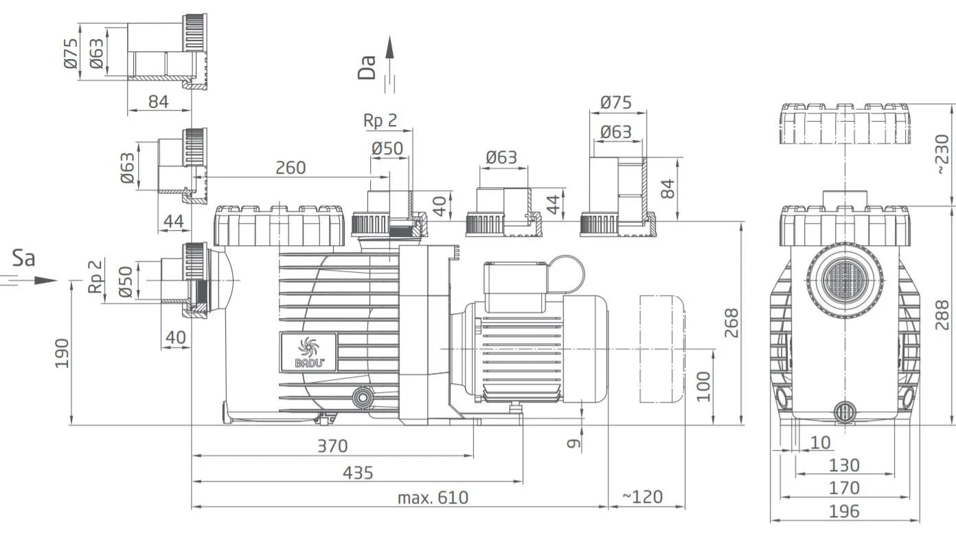 Energiesparende Schwimmbadpumpe BADU Gamma mit Saugsiebfilter