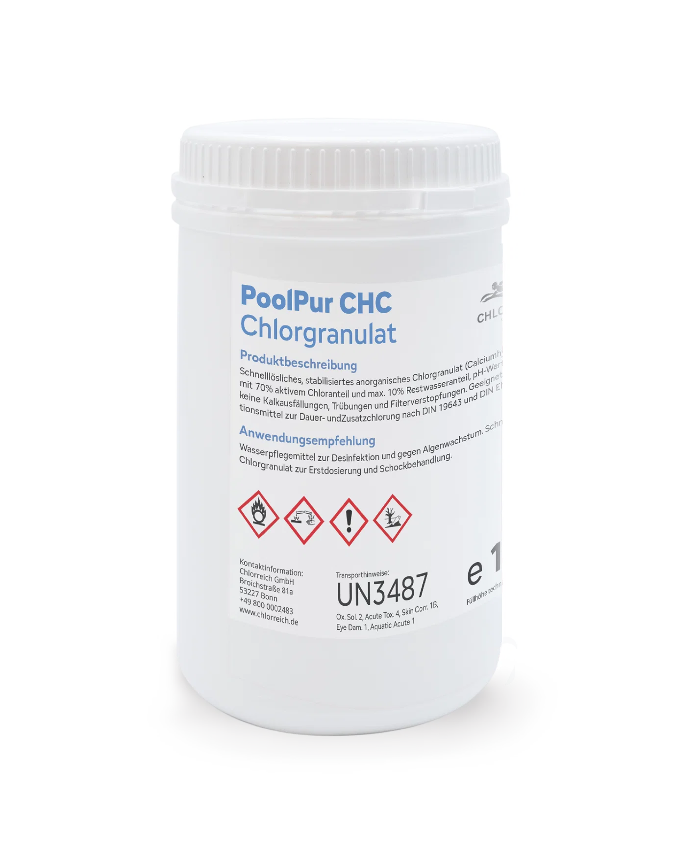 1Kg- PoolPur CHC Chlorgranulat – schnelllösliches Chlor für die Poolwasserdesinfektion