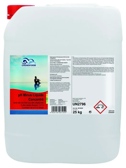 pH-Minus Flüssig senkt den pH-Wert zuverlässig auf das optimale Niveau (7,0 – 7,4) für eine stabile Wasserqualität und effektive Poolpflege.